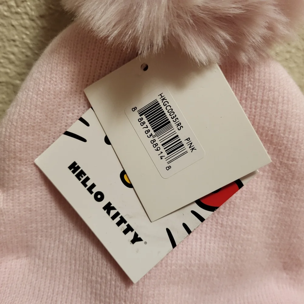 NWT Hello Kitty 2 Pack Pink & Off White Knit Beanies